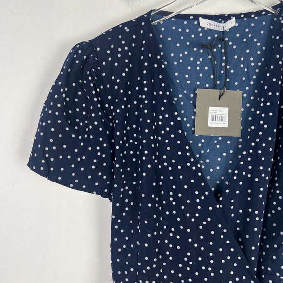 NWT Cooper St Printed Short Sleeve Wrap Mini Dress Navy Polka Dots Size Small S - Picture 3 of 13